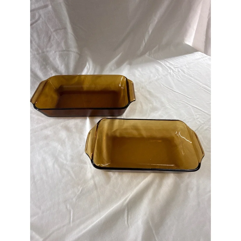 Vintage Fire King Amber Glass Baking Dish Set Anchor Hocking Rectangular 2pc